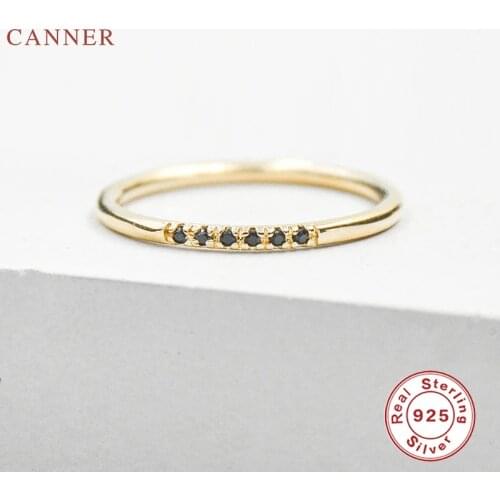 CANNER Mini Row Of Black Diamonds Ring 100% 925 Sterling Silver Anillos Gold Rings For Women Luxury Fine Jewelry Rings Bijoux
