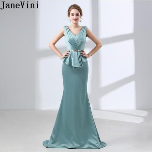 JaneVini Elegant V Neck Mermaid Mother Of The Bride Dresses Long Floor Length Sleeveless Women Party Evening Dinner Dress 2018