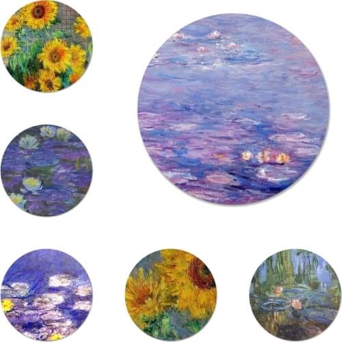 58mm Claude Monet Oil Painting Sunflower Icons Pins Badge Decoration Brooches Metal Badges For Clothes Backpack Decoration