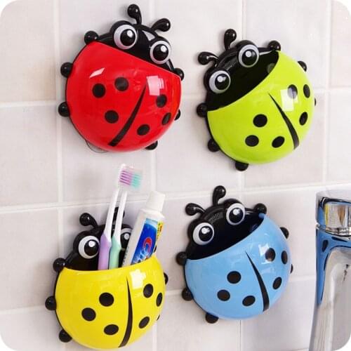 1pcs Ladybug Animal Insect Sucker Brush Toothbrush Box Toothpaste Holder Bathroom Wall-Mounted Storage Rack Wall Decoration