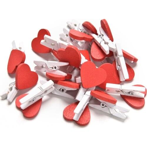 20pcs/Pack Mini Heart Love Wooden Clothes Photo Paper Peg Pin Clothespin Craft Postcard Clips Home wedding Decoration