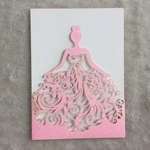 25pc Laser Cut glitters paper princess Birthday Invitations Card,girl Wedding Invitation Card,glitter colors light green