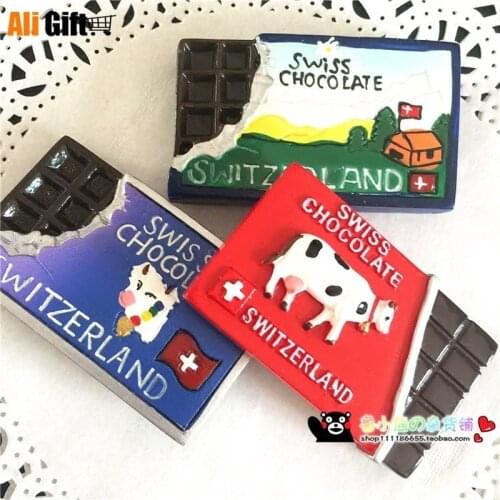 Switzerland Hot Sale Creative Simulation Milk Chocolate 3D Fridge Magnets Travel Souvenirs Refrigerator Magnetic Stickers Fridge
