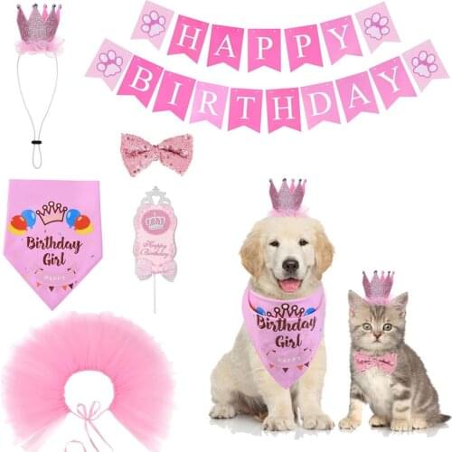 4Pcs Pet Birthday Bandana Funny Cute Dog Pink Crown Drool Bib Pet Birthday Party Supply Dog Scarf Collar Dog Dress Accessories