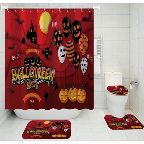 4 Pieces Happy Halloween Bath Sets Skull 3D Print Home Textile Shower Curtain Set Balloon Toilet Mat Polyester Floor Rugs