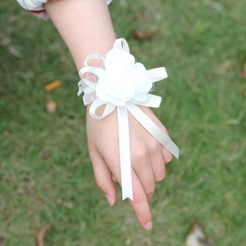 8Pcs/lot PE Rose Flower Party Wrist Flower Wedding Bracelet Wrist Flower Prom Beutiful Bridesmaid Silk Corsage Hand FlowersSW003