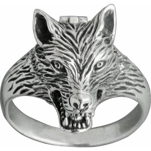925 Vintage Thai Silver Wolf Head Ring Punk Retro Thai Silver Black Domineering Mens Ring Party Gift Jewelry Ring