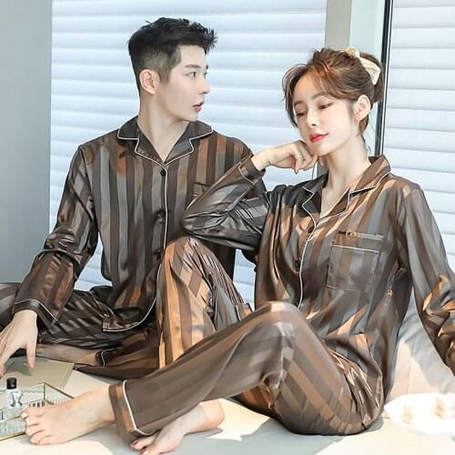 Couple Pajamas Set Homewear Spring Autumn Long Sleeve Pyjamas Lovers Sleepwear Satin Home Clothing Couples Matching Clothing Set