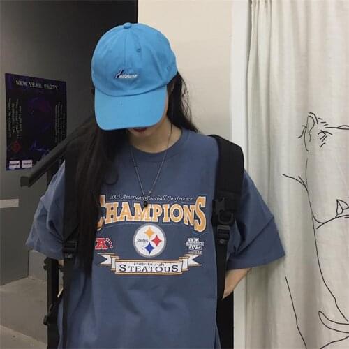 Retro Letter Loose Casual T-shirt Female Korean Harajuku Womens T-shirts Tops Japanese Kawaii Ladies Ulzzang Clothes For Women