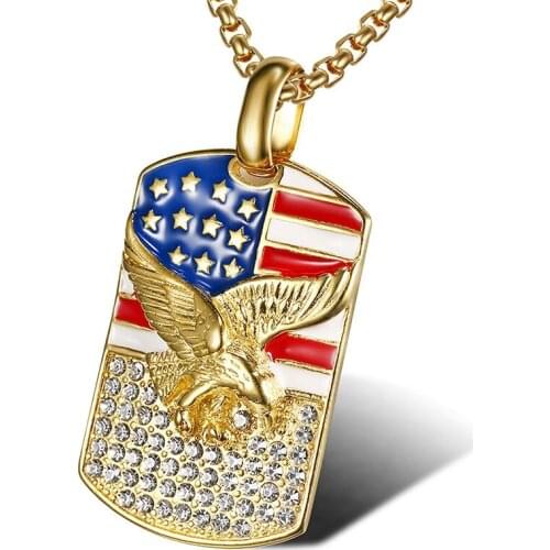 Hiphop new American Flag Eagle Pendant 316L Stainless Steel Military Soldier Mens Necklace Gold color Neck Jewelry Dropshipping