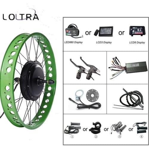 26 Inches Green Fat Eletric Bike Rear Wheel Conversion Kit for 4.0 Tire 36/48V 250/350/500/1000/1500W DC Brushless Hub Motor