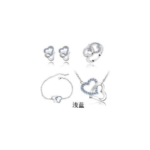 Fine JewelryQiLeSen Womens Fashion 925 Sterling Silver Jewelry, Austria Heart Heart Light Blue Crystal Wedding 4 Piece Set