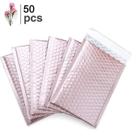 50Pcs Rose Gold Bubble Mailers Envelop Rose Gold Foil Bubble Mailer for Gift Packaging Wedding Favor Bag Mailing Envelopes