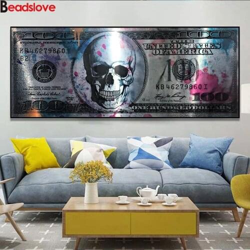 Creative Money 100 skull Dollars 5d diy diamond painting room decoration pictures round drill large size diamond embroidery