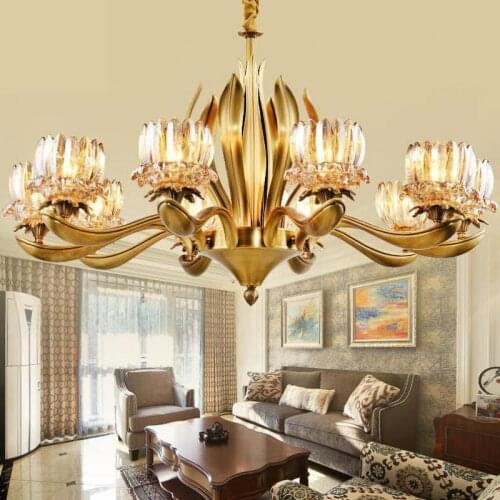 Italy style Grand Church Chandelier Hotel fixtures lighting Wedding Decoration suspension Copper Lamp crystal shade chandeliers