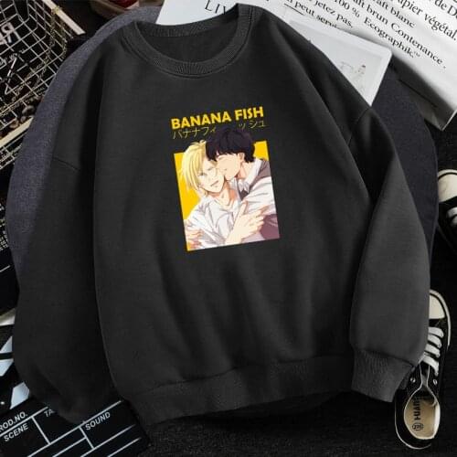 Anime Banana Fish Print Hoody for Man 2021 New Arrival Clothing Autumn Winter Fleece Sweatshirt Male Crewneck Long Sleeve Hoodie