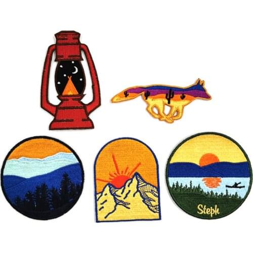 Mountain/Lake Art Landscape Embroidery Cloth Stickers Patch Embroidery Patches For Clothing Iron-On Patches On Clothes