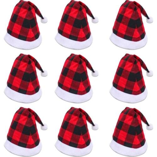 New Year Santa Claus Christmas Hat Grid Pattern Adult Christmas Hat Merry Christmas Festival Supplies Decoration