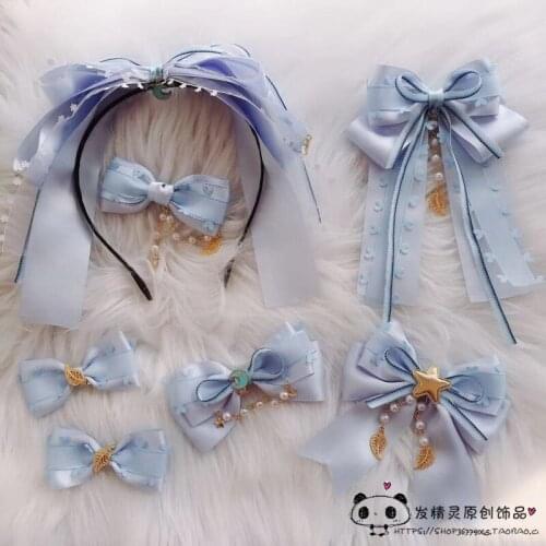 Japanese Lolita Bowknot Bead chain KC Soft Sister headband Lolita Lace Hair accessories Loli headdress Handwork Hair Ornaments