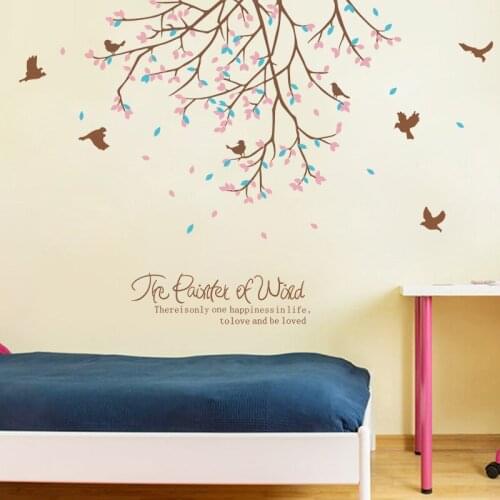 Birds Flying among the Flowers Tree Branches Wall Stickers Living Room Bedroom Home Decor Wall Mural Art Poster Wall Graphic