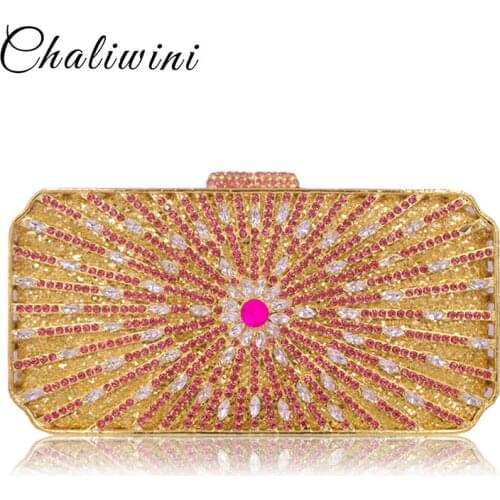 Luxury Gold Crystal Flower Women Evening Bag Peacock Diamond Party Purse Women Chain Handbags Wedding Bag Day Clutches