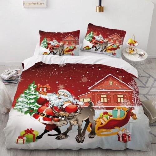 3D Christmas Bed Linen Xmas Duvet Cover Sets Santa Claus Bedding Set Double King Queen Single Full Size Red Home Textile