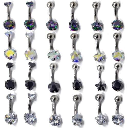 1PC 14g Steel Crystal Double/Single Zircon Belly Button Rings Piercing Navel Bars Stud Ombligo Nombril Piercings Jewelry