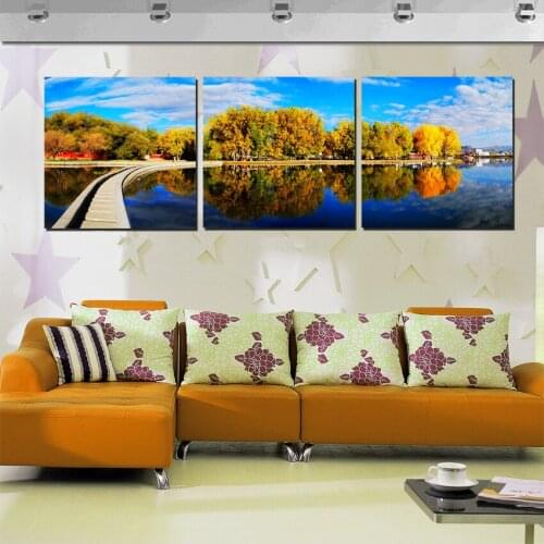 Modern Paintings Landscape Painting Beautiful Autumn Natural Scenery Contemporary Art Wall Picture Home Decor 3 Pieces No Frame