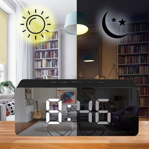 LED Digital Alarm Clock Table Mirror Clock Wake Up Light Electronic Large Time Temperature Display Home Decoration Clock 19SEP16