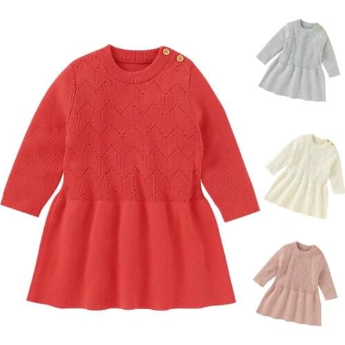 Autumn Winter Newborn Baby Girls Solid Color Long Sleeve Knitted Dress Children Clothing Toddler Baby Girls Princess Dress