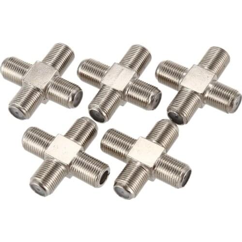 Quality 5-Pack 4-way F-Type Coax Cable Splitter Combiner Female to 4 Female for Video VCR Antenna TV Cable Satellite,Silver