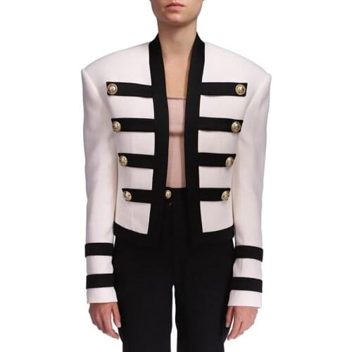 QUALITY Newest HIGH 2021 Designer Runway Jacket Womens Cool Extra Shoulder Color Block Collarless Lion Buttons Band Jacket
