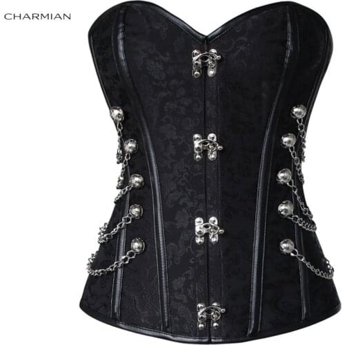 Charmian Plus Size Vintage Steampunk Corset Spiral Steel Boned Overbust Corset Corselet Espartilhos for Women