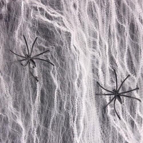 Scary Spider Web With 4 Spiders Halloween Party Scene Props White Stretch Cobweb Spider Web For Bar Haunted House 3