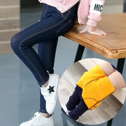 Winter Pants For Girls Children Jeans Kids Slim Thick Velvet Warm Denim Trousers 3-11Yrs Baby Girl Leggings Stretch Pencil Pants