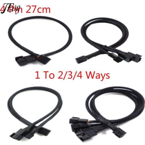 4 Pin Pwm Fan Cable 1 To 2/3/4 Ways Splitter Black Sleeved 27cm Extension Cable Connector 4Pin PWM Extension Cables