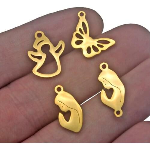 5pcs Stainless Steel Virgin Mary Angel Wings Butterfly Charms Jewelry Pendant DIY Wholesale Necklaces Bracelet Making Never Rust