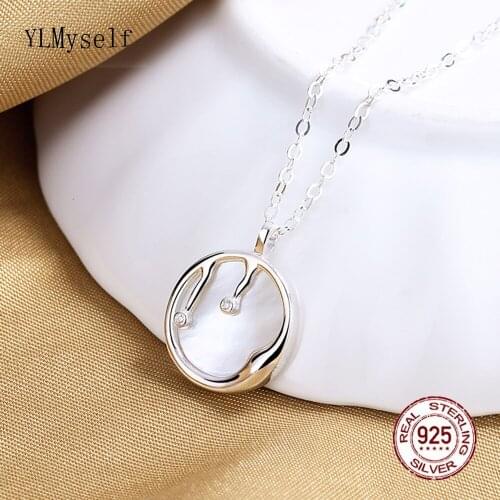 Solid 925 Silver Necklace 40+5cm Chain With Natural Shell/ Bling Zircon Irregular Water drop Design Pendant Fine Jewelry