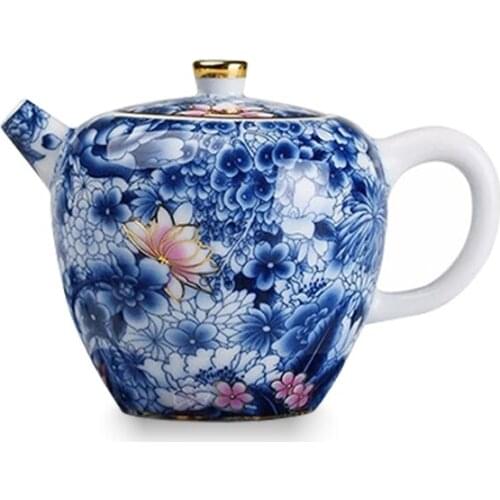Porcelain bule and white lotus decaration chinese kungfu tea pot