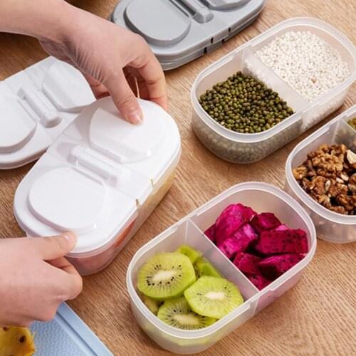 2 Grids Sealed Food Container with Buckle Dust-proof Fresh Keeping Household Kitchen Refrigerator Storage Box Food Container