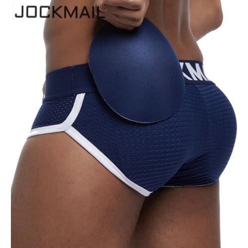 JOCKMAIL Sexy men underwear Briefs Mens Padded Enhancing Breathable Mesh Underwear Removable Two Butt Pads and One Front Pad