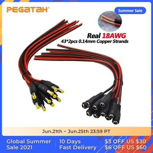 DC Power Pigtail Cable Male Female Connectors DC Cable 12V 5A DC Power Plug for CCTV Security Camera and Lighting Power Adapter