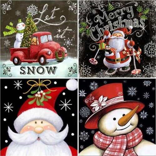 5D Diamond Painting Full Drill Round Santa Claus Snowman Diamond Embroidery Rhinestone Picture Mosaic Christmas Decoration