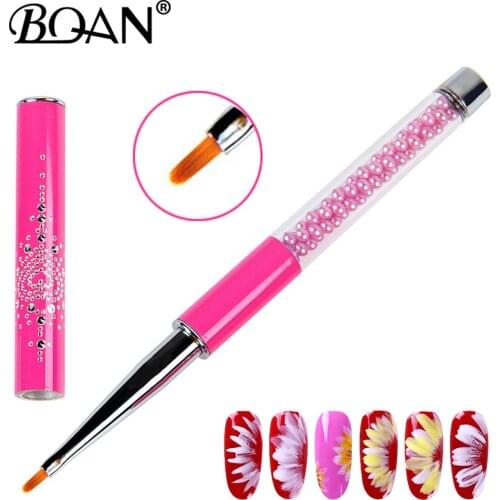 BQAN Rose Red Oval Petal Nail Brush UV Gel Builder Acrylic Nail Brush Nail Painting Pen Nail Tools Manicure Rhinestone Handle