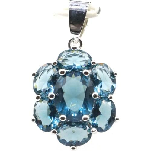 38x17mm Beautiful Jewelry Set Created Pink Kunzite London Blue Topaz CZ For Womans Bride Wedding Silver Pendant Earrings