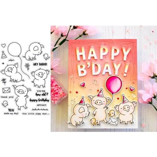 Cute Blessed Fat Pig Little Bird Flower Balloon Artistic Sentence Word Transparent Clear Stamps For DIY Scrapbooking Cards Craft