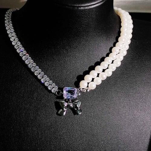 Fashion Pearl Pendant Necklace Inlay Shiny Crystal Cubic Zircon Luxury Charm Jewelry Womens Wedding Engagement Anniversary Gift