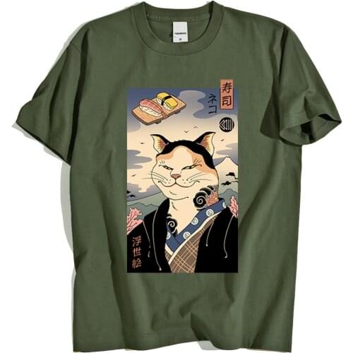 Nekoyo-e Funny Cat Fashion Print Mens T-Shirts Loose Crewneck T Shirt Summer Loose Tee Clothes Casual Breathable Streetwear Man