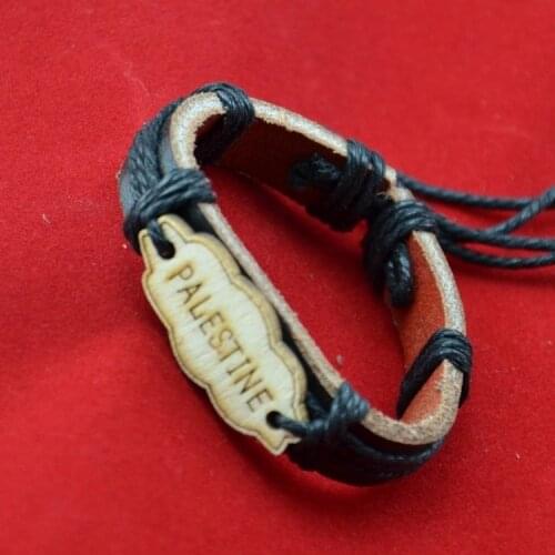 Fashion sports casual leather bracelet cowboys cool man woman jewelry alphabet "PALESTIN" holiday gift