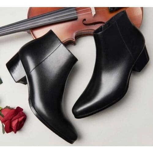 Autumn winter new mens 5 CM high heels warm genuine leather ankle boots shoes men business dress work boots black wedding shoes